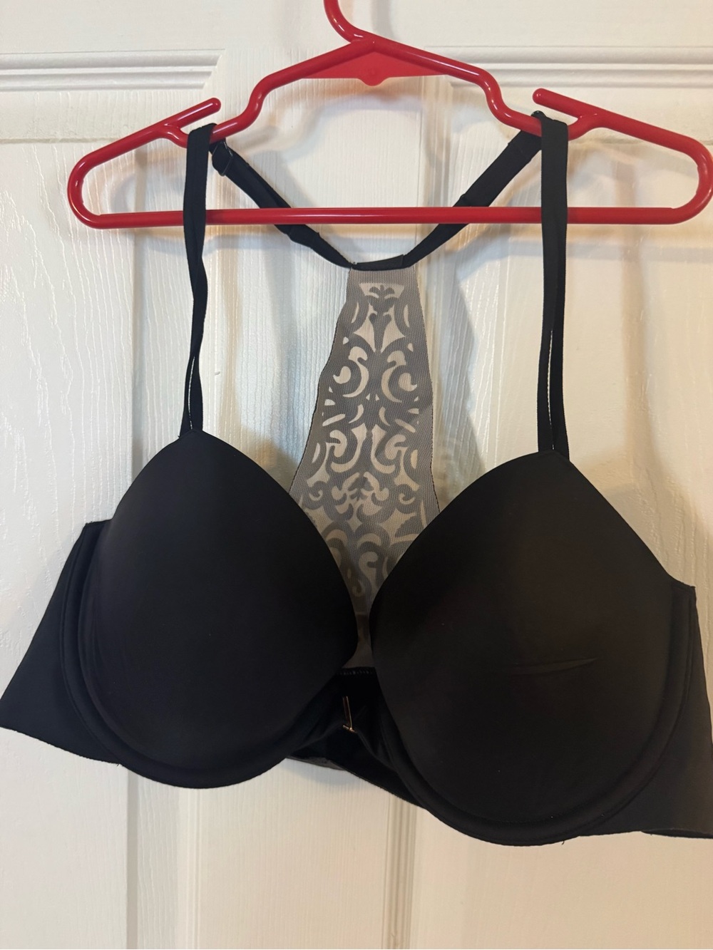 Victoria's Secret Black Racerback Push-Up Bra with Decorative Panel